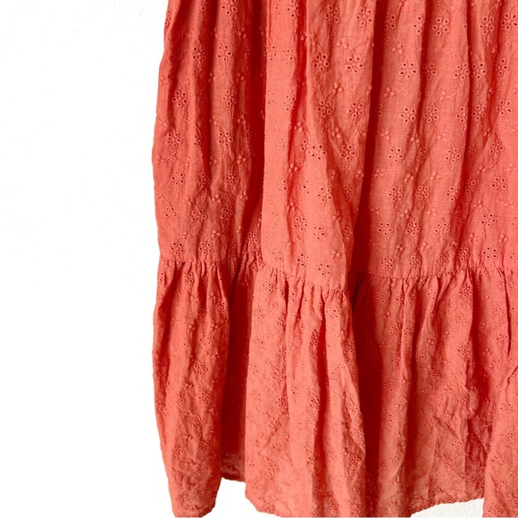 EN SAISON EYELET FLUTTER SLEEVE WASHED COTTON ORANGE BABYDOLL RUFFLED MI… - Picture 8 of 16